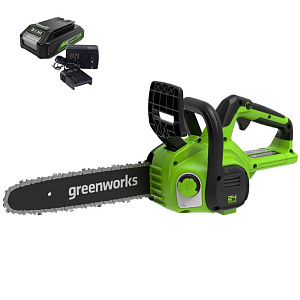 Цепная пила аккумуляторная Greenworks 24V G24CS25K2 (1хАКБ 2Ач и ЗУ) 25см